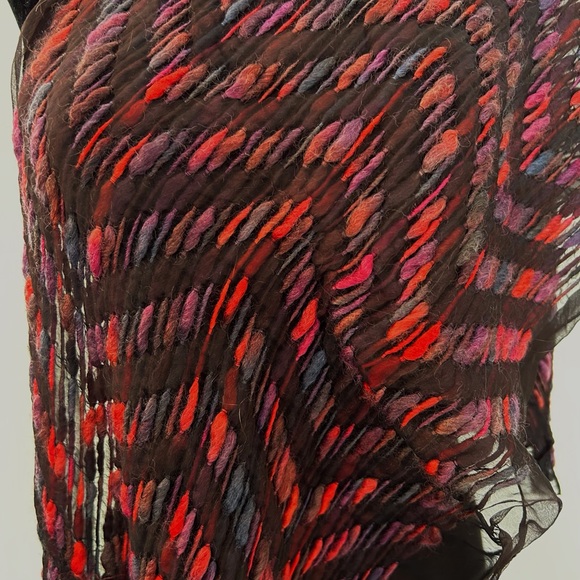 Purple Fuschia Pink Wool on Black Silk Rectangular Scarf Stole - NWOT - Picture 2 of 6